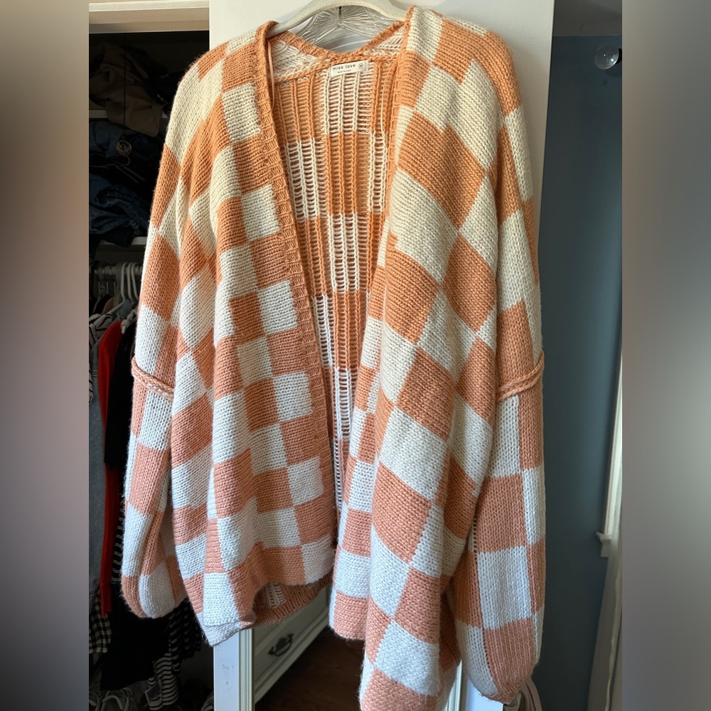 Pinkblush Orange and White Checkered Cardigan